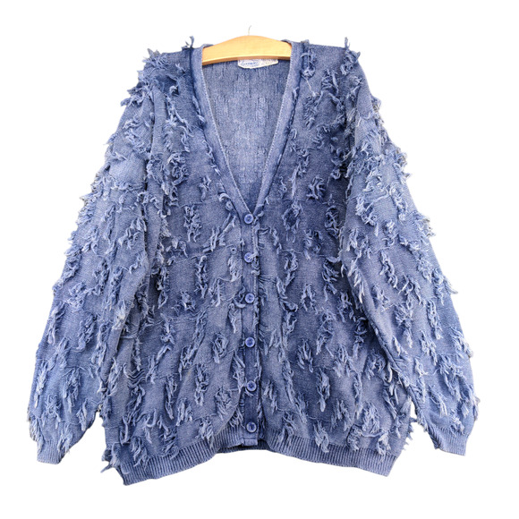 Cloudburst by Helene Women's Shaggy Cardigan Sweater Blue One Size Vintage - Picture 1 of 13